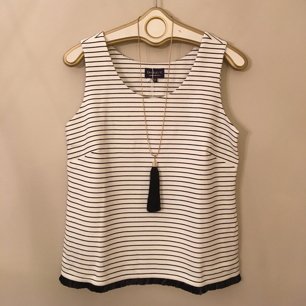 Buckley K Striped Tank with Raffia Fringe Size 14 New with Tags